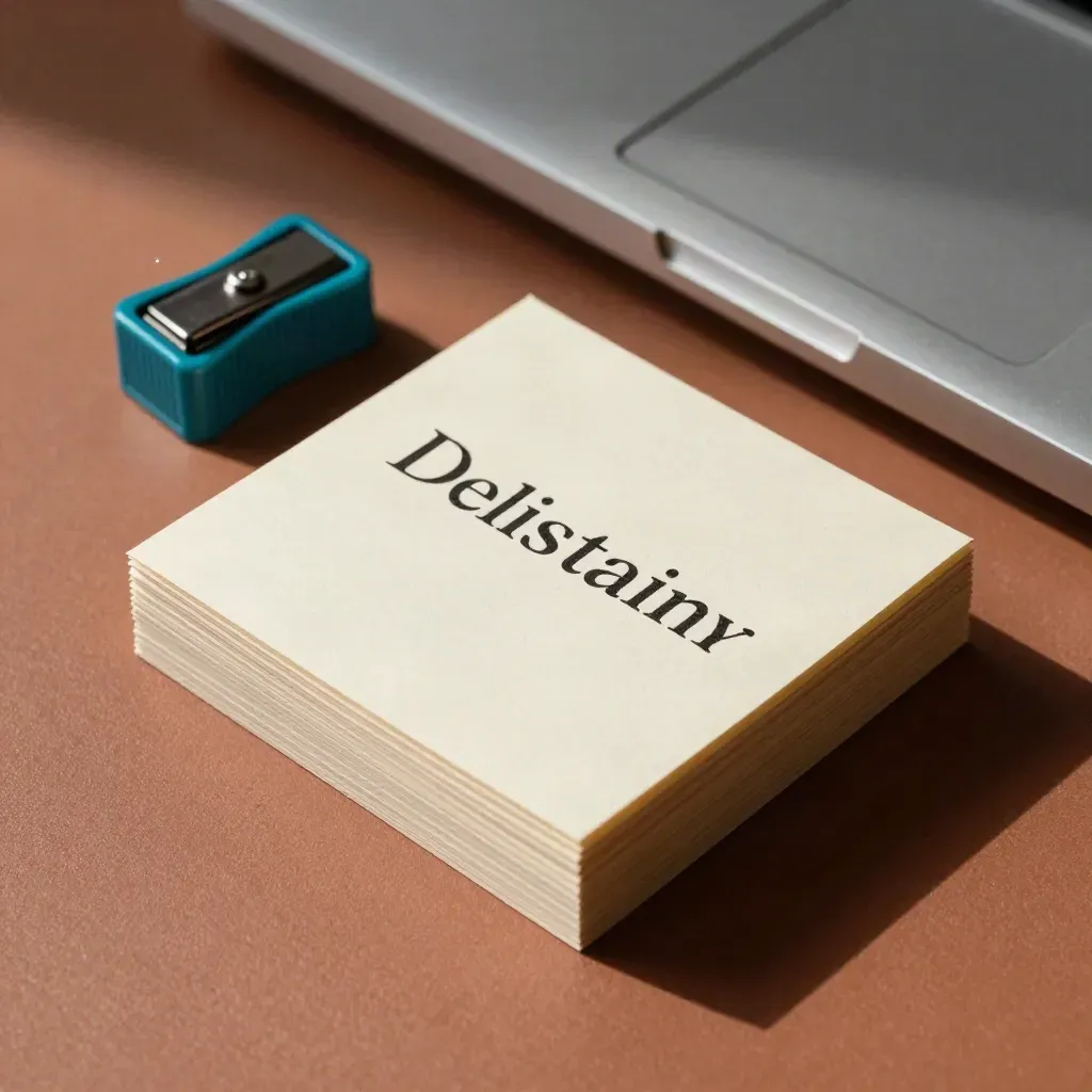 Card editoriali, bordo di laptop e temperamatite teal su superficie terracotta.